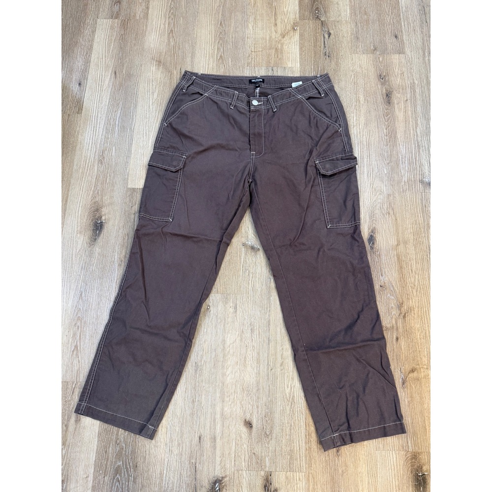 Y2K True Religion Gorpcore Cargo Pants Men 38 Brown Contrast Stitching Utility